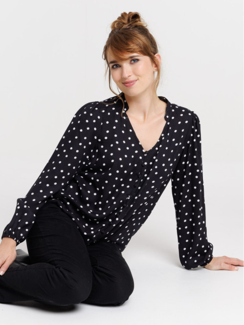 Chemise noire imprimée à...