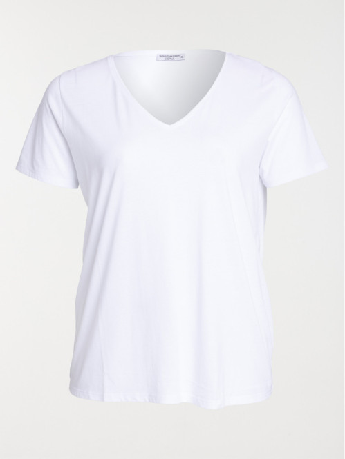 T-shirt col V blanc grande taille femme