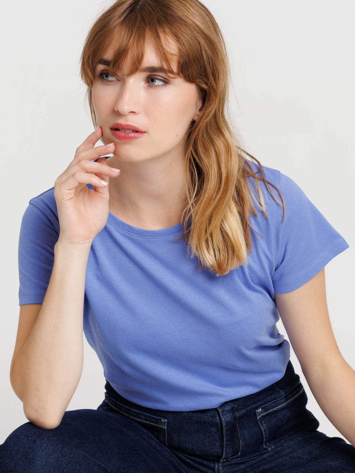 Tee-shirt col rond bleu lavande femme