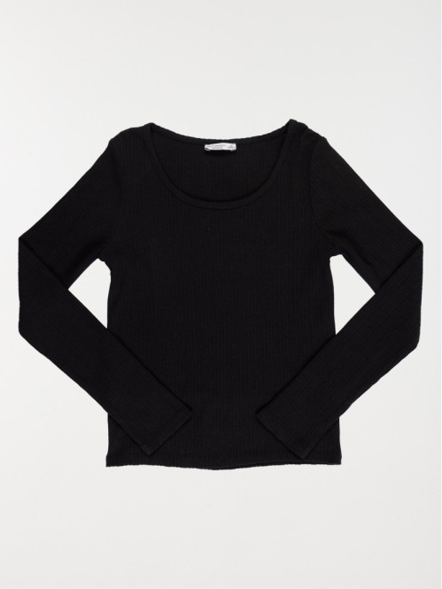 Tee-shirt noir côtelé fille (XXS-M)