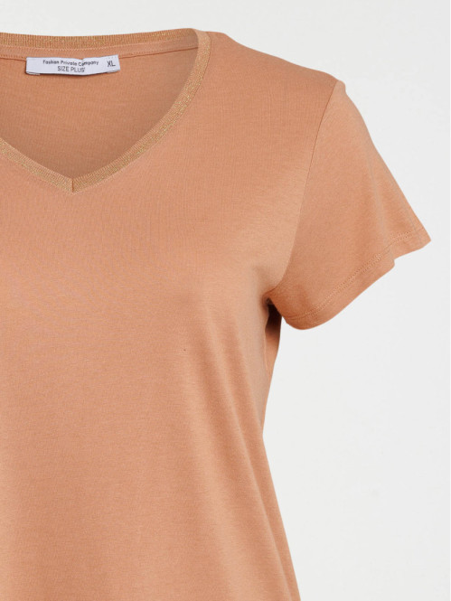 T-shirt col V camel grande...