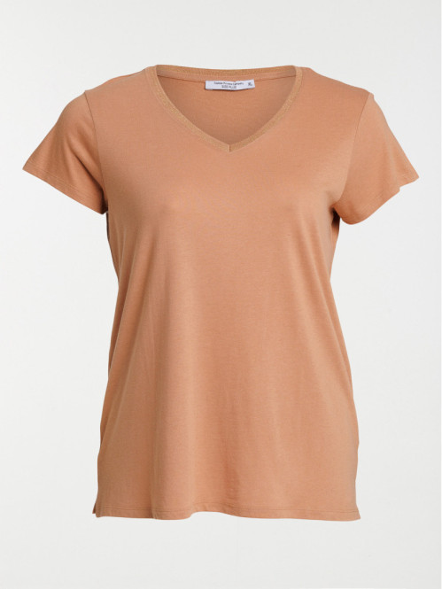 T-shirt col V camel grande...