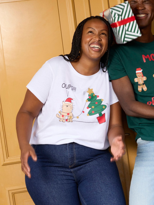 Tee-shirt chat Noël grande taille femme
