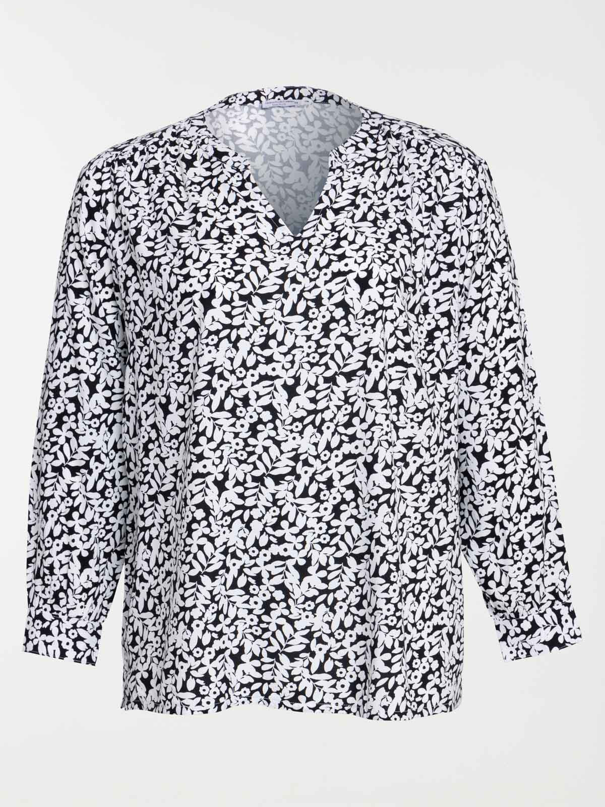 Blouse noire fleurie grande taille femme