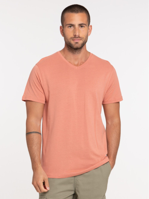 T-shirt rose sauvage col V homme