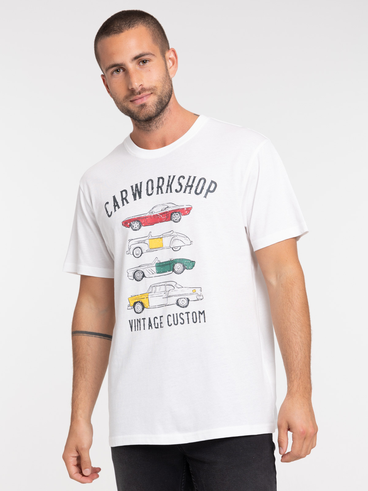 T-shirt voitures coloris écru homme