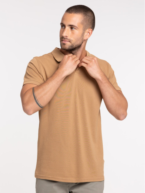Polo coloris fauve homme