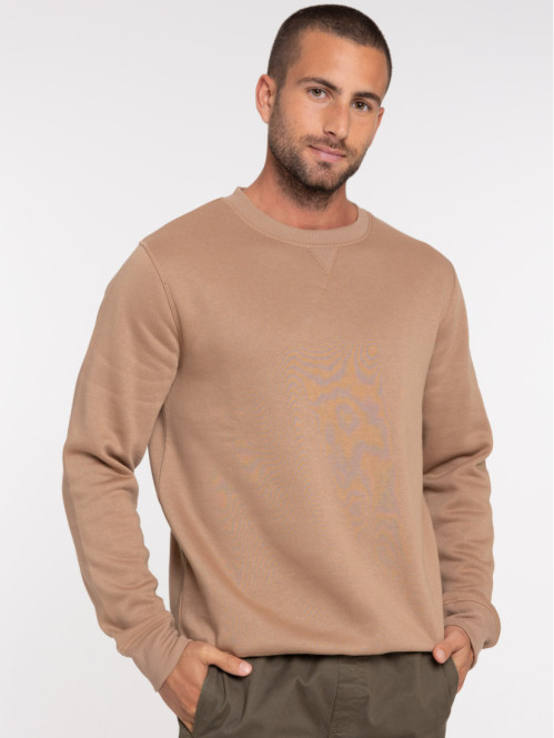 Sweat col rond fauve homme
