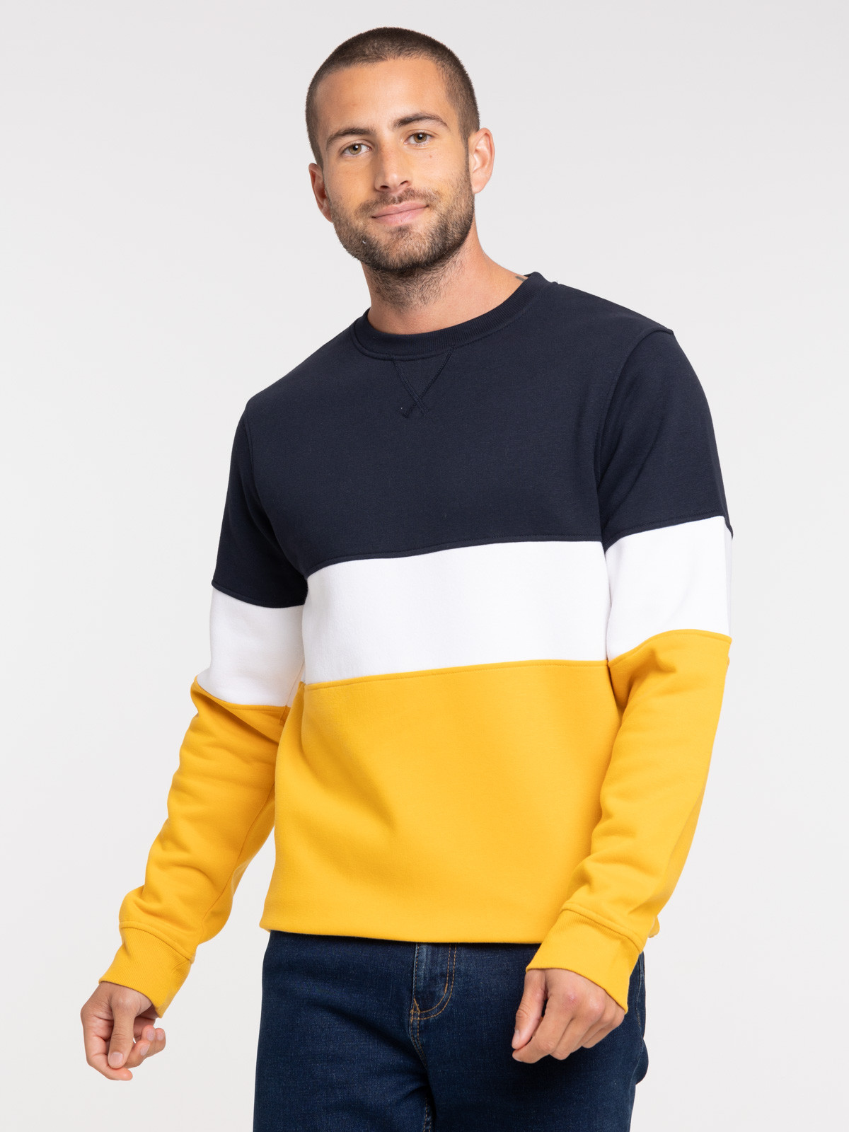 Sweat col rond tricolore homme