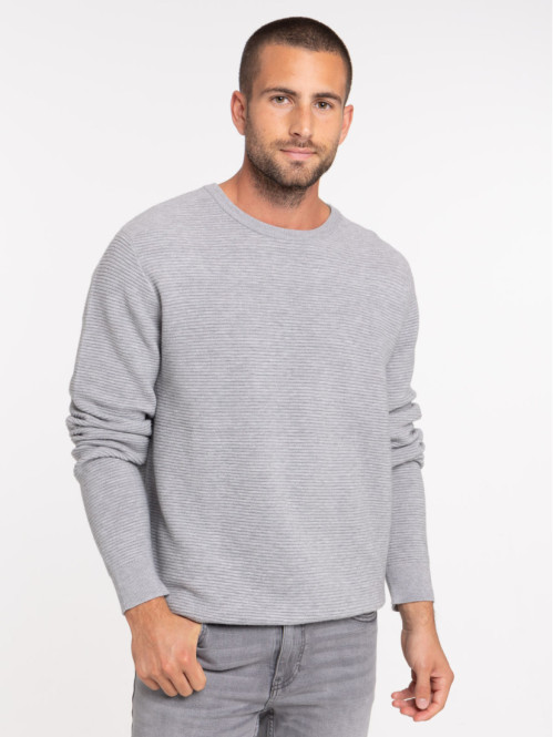 Pull col rond gris chiné homme Pull col rond gris chiné homme