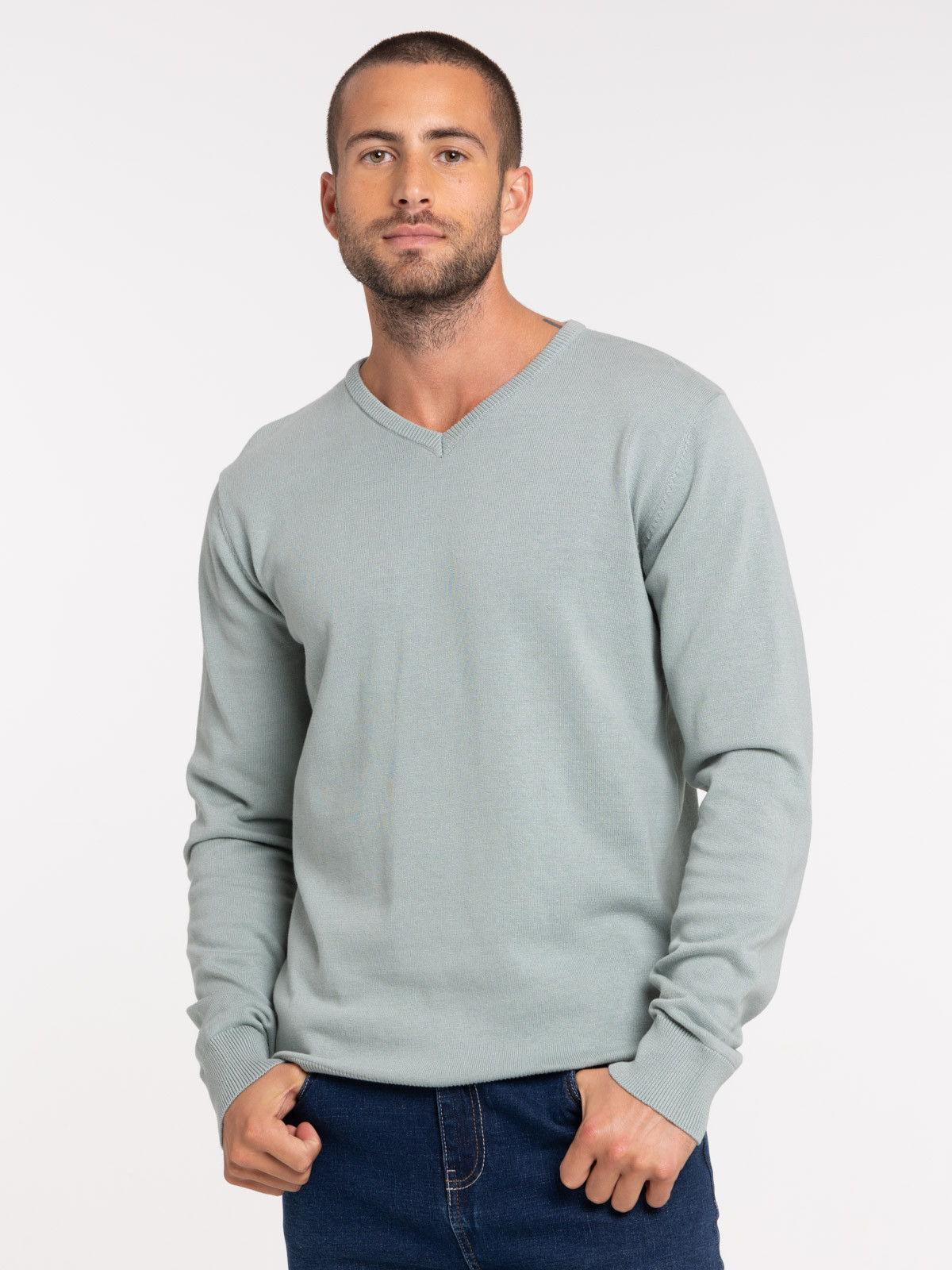 Pull col V silver blue homme