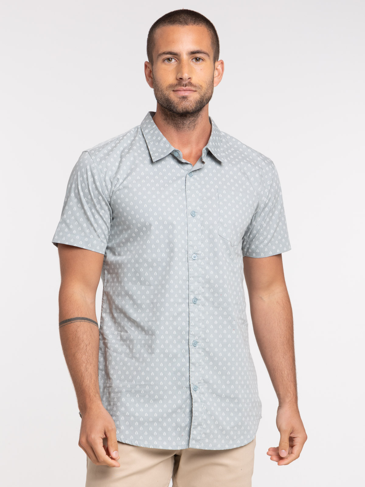 Chemise AllSaints Freestone L/S Homme – Gris, Manches Longues, Taille L (poitrine 40)