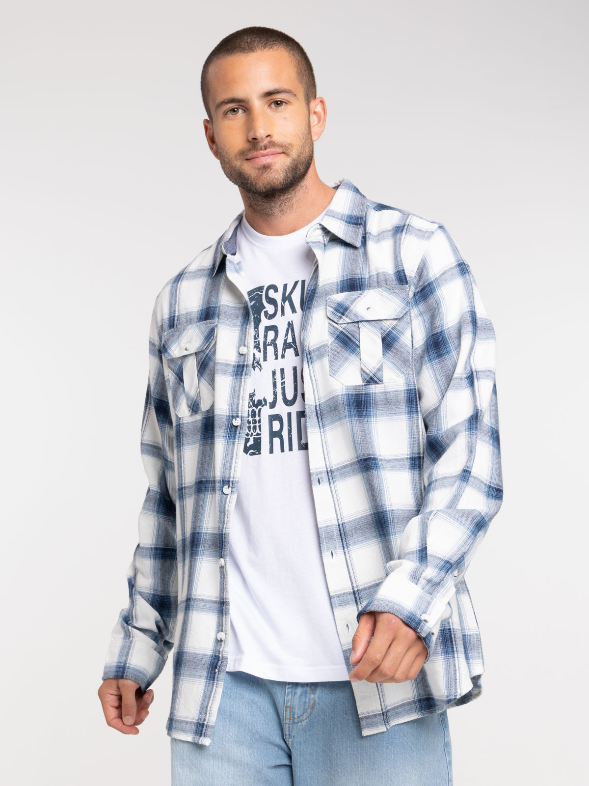 Chemise à carreaux denim homme