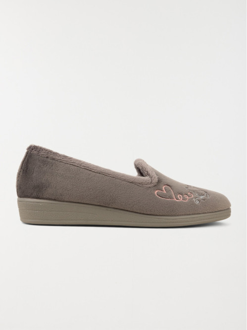Chaussons gris motif coeur femme (36-41)
