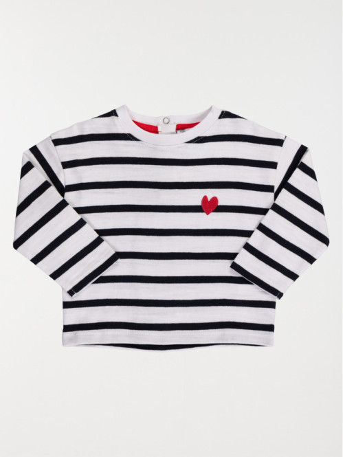 Tee-shirt rayé et coeur fille (3-36M)