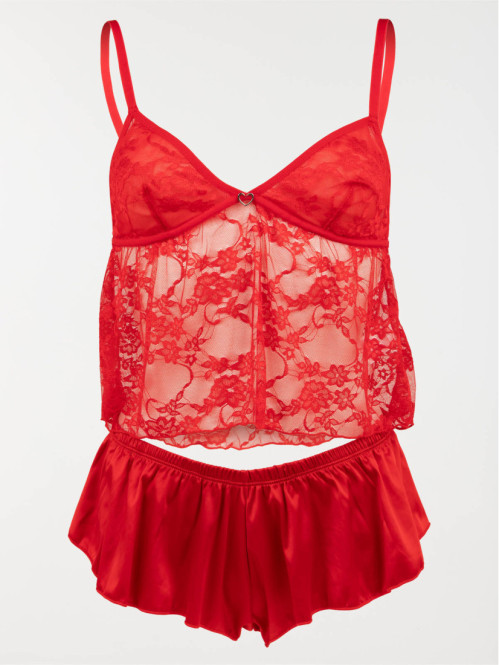 Pyjashort dentelle et satin femme