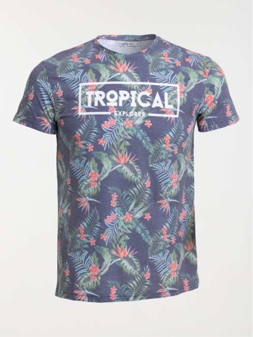 Tee-shirt tropical marine navy homme