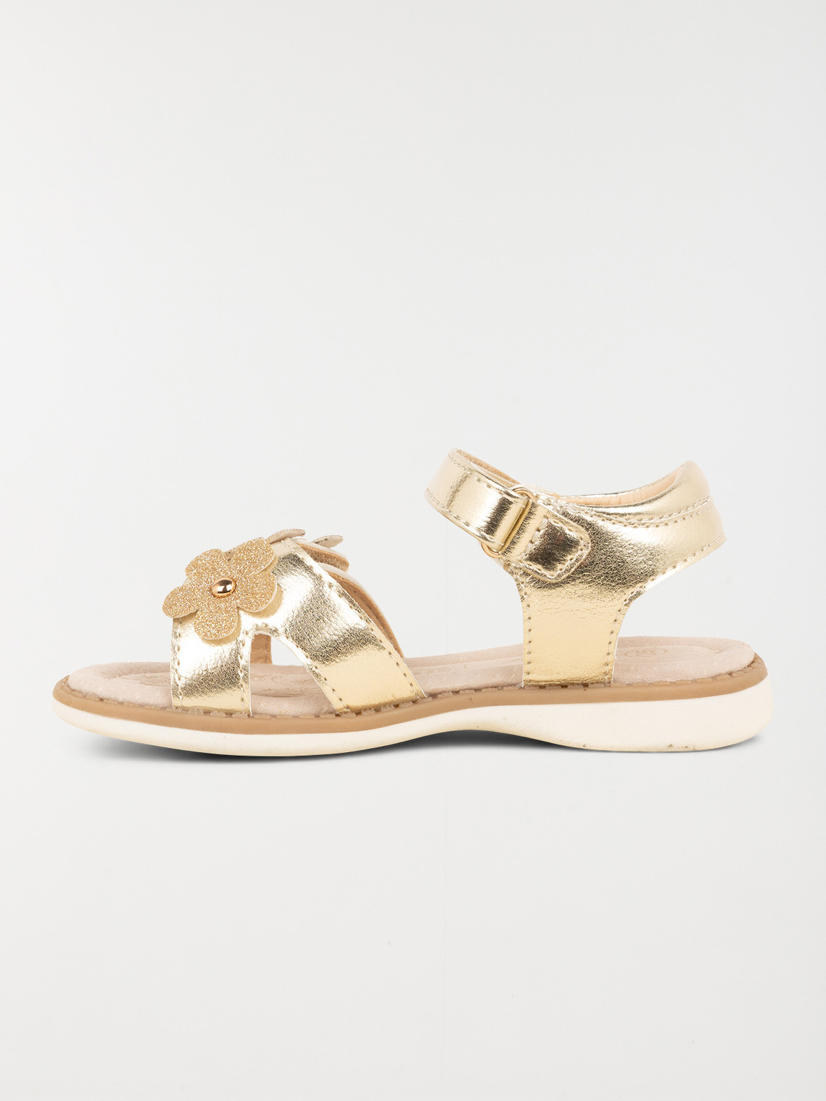 Sandales dorées fleurs 3D fille (24-30) Sandales dorées fleurs 3D fille (24-30)