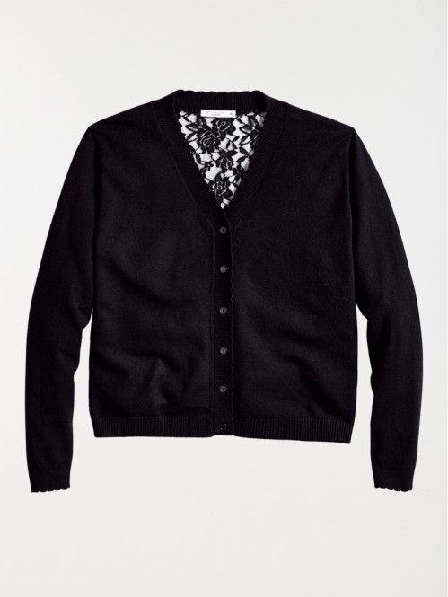 Gilet noir boutonné dentelle dos femme