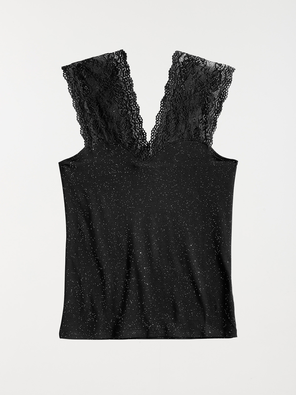 Débardeur dentelle paillette noir femme