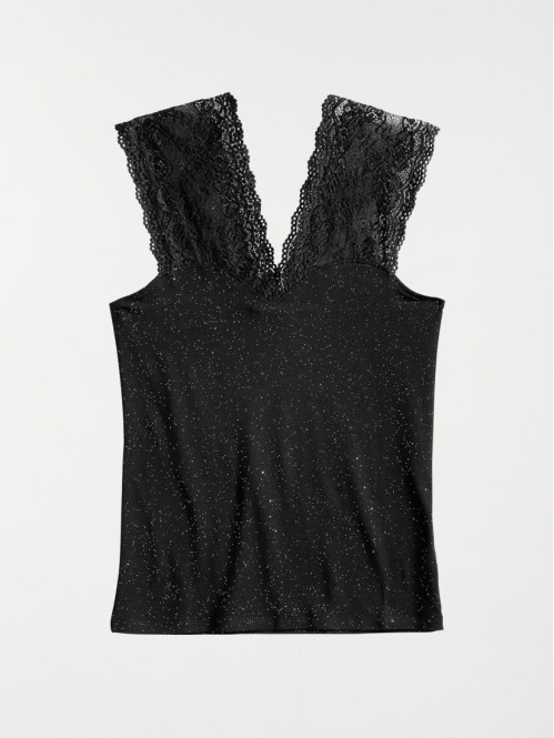 Débardeur dentelle paillette noir femme