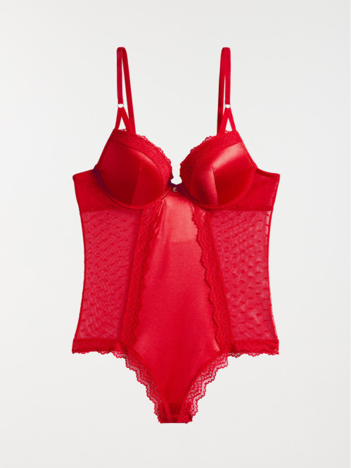 Body dentelle plumetis rouge kiss femme