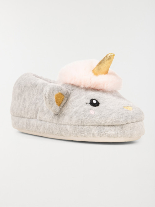 Chaussons gris licorne fille (31-35) Chaussons gris licorne fille (31-35)
