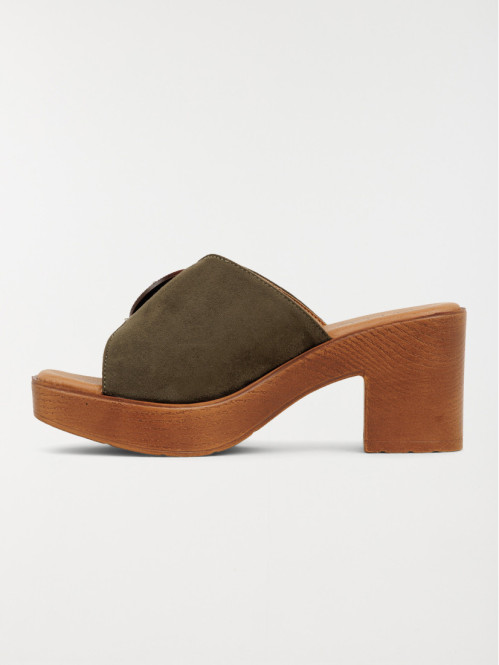 Mules à talon haut kaki...