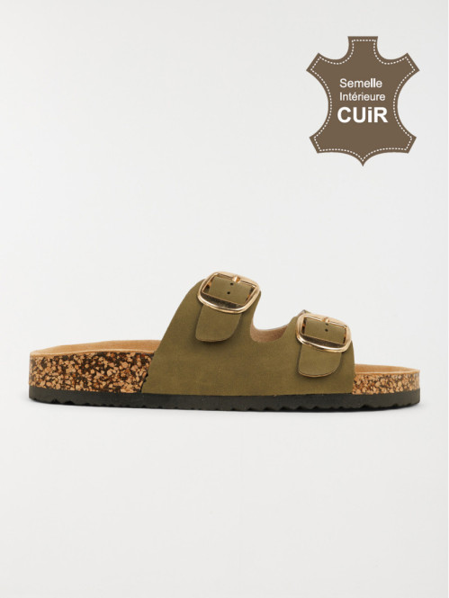 Mule plate 2 brides femme vert (36-41)