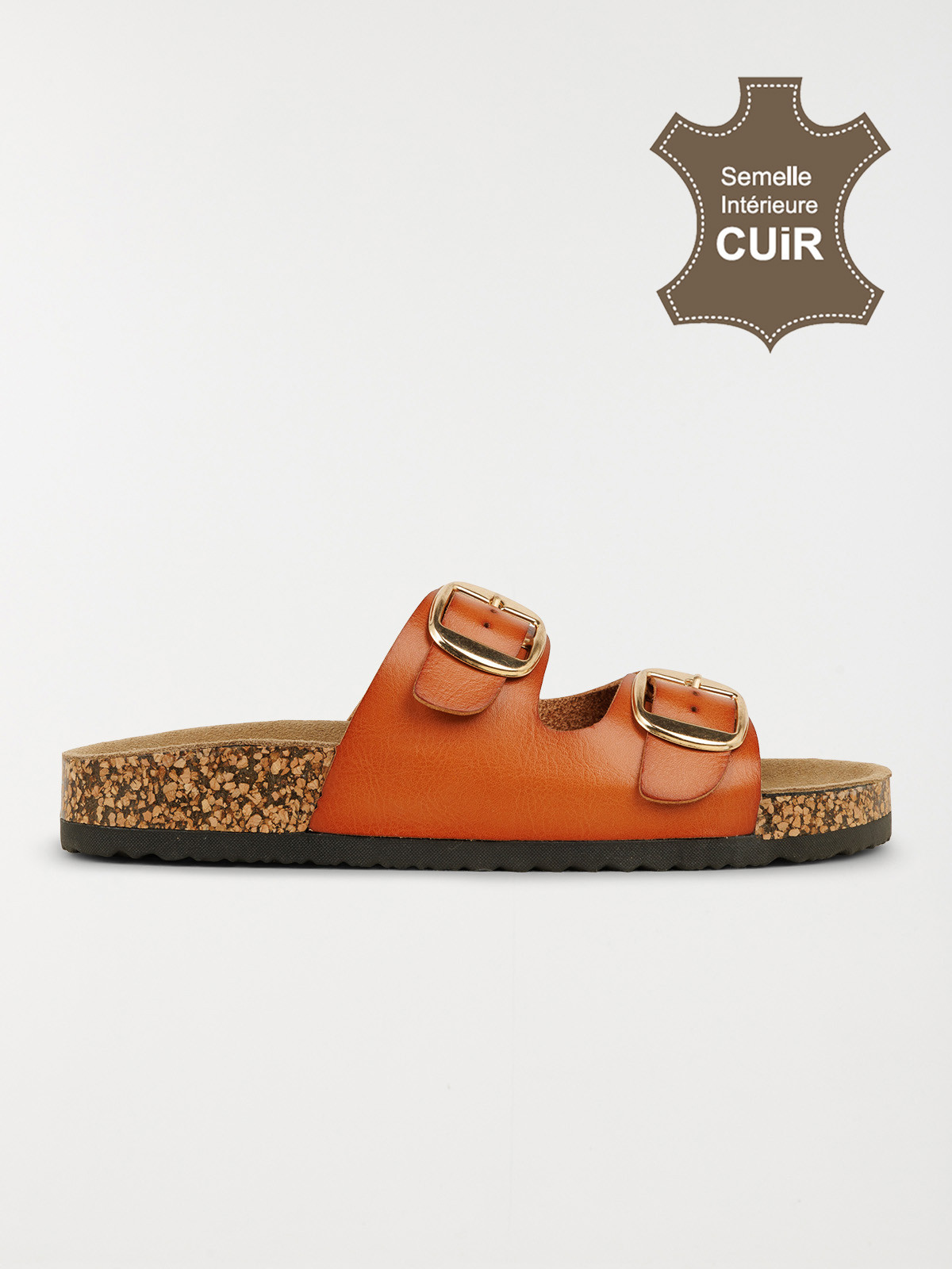 Mule plate 2 brides femme camel (36-41)