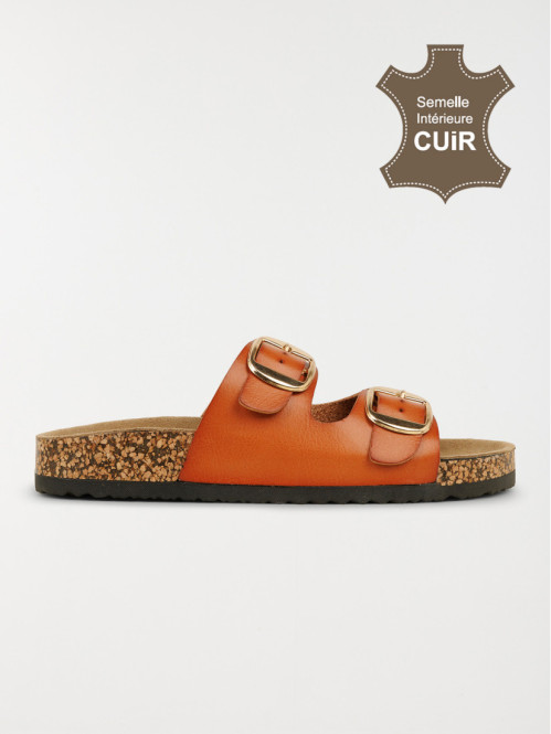 Mule plate 2 brides femme camel (36-41)