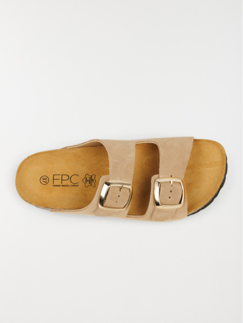 Mules plates femme beige...