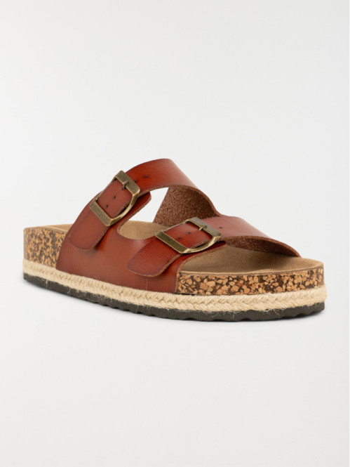Mule plate 2 brides femme cognac (36-41)