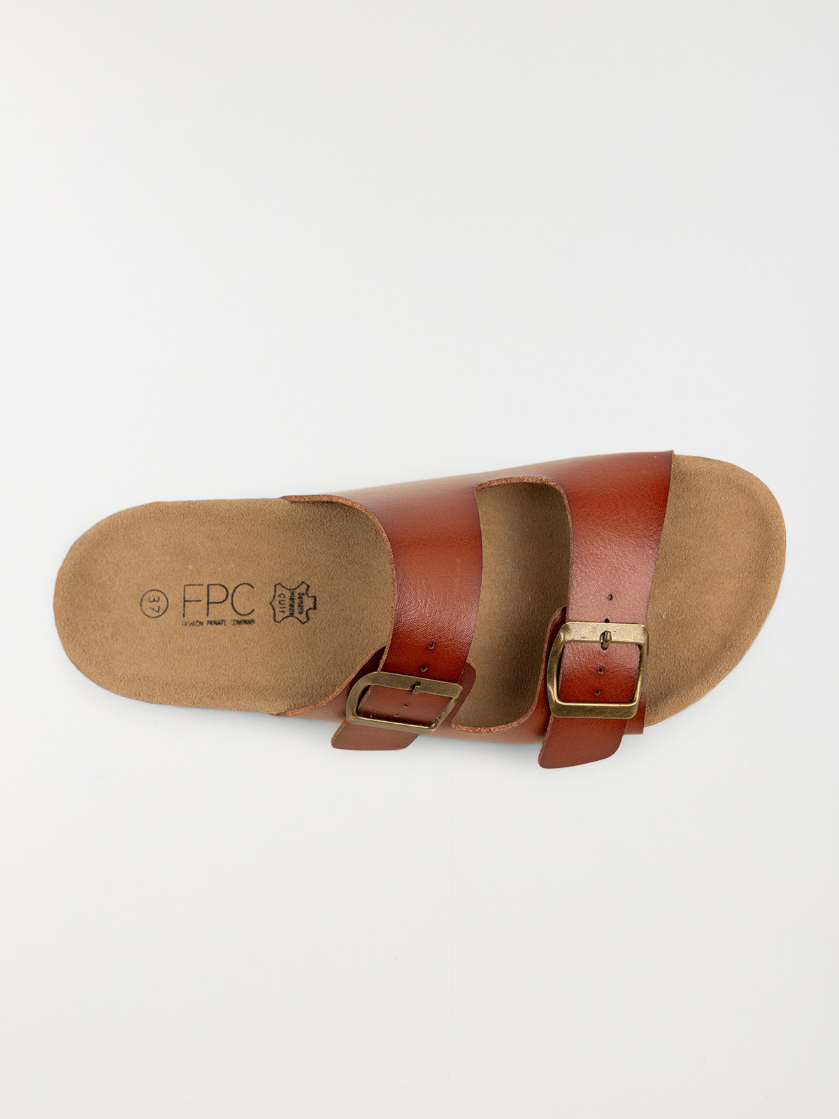 Mule plate 2 brides femme cognac (36-41)