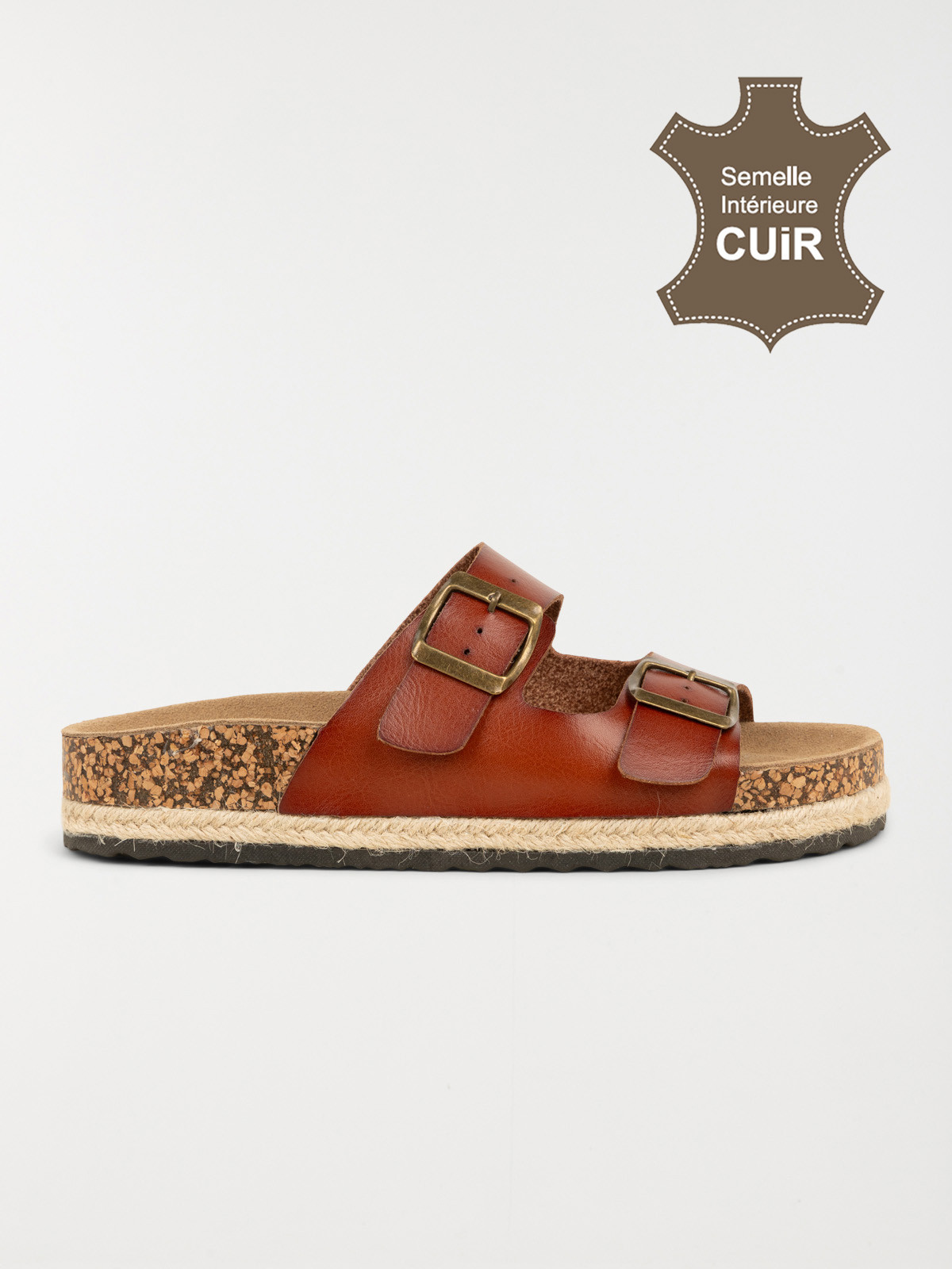 Mule plate 2 brides femme cognac (36-41)