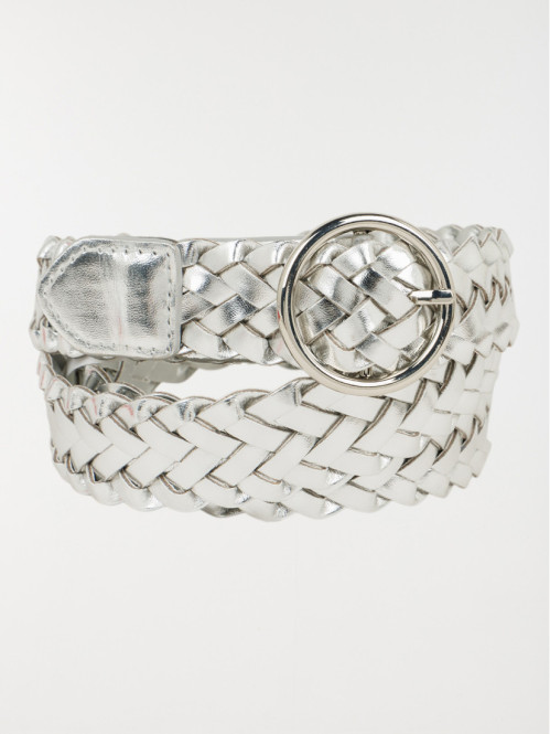 Ceinture tressée coloris argenté femme