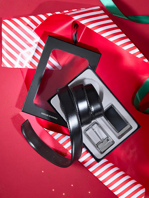 Coffret ceinture homme 2 boucles noir