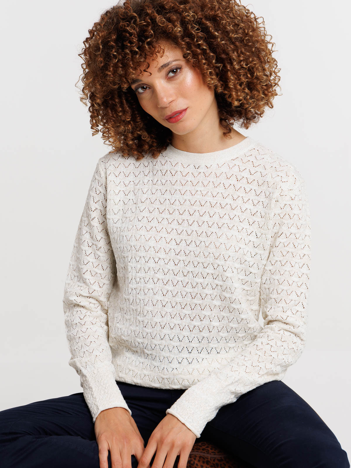 Pull écru ajouré femme