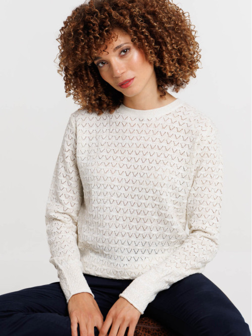 Pull écru ajouré femme