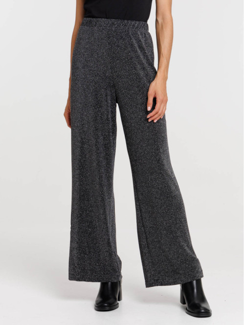 Pantalon noir large paillettes femme