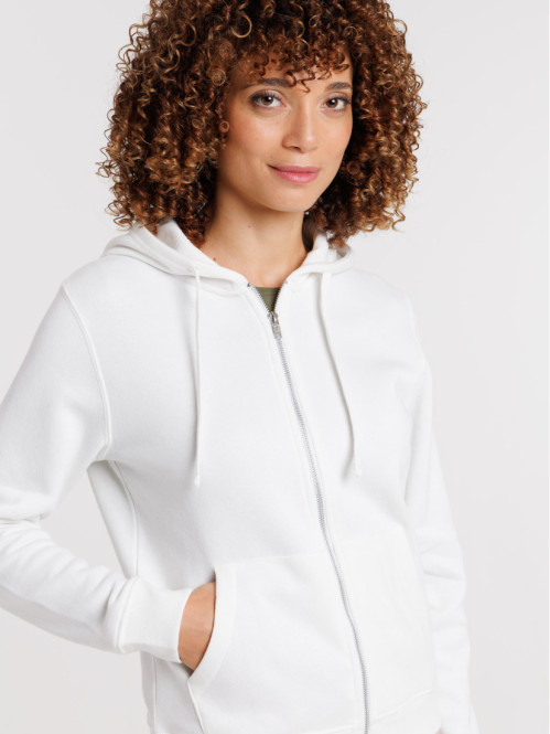 Sweat à capuche zippé écru femme