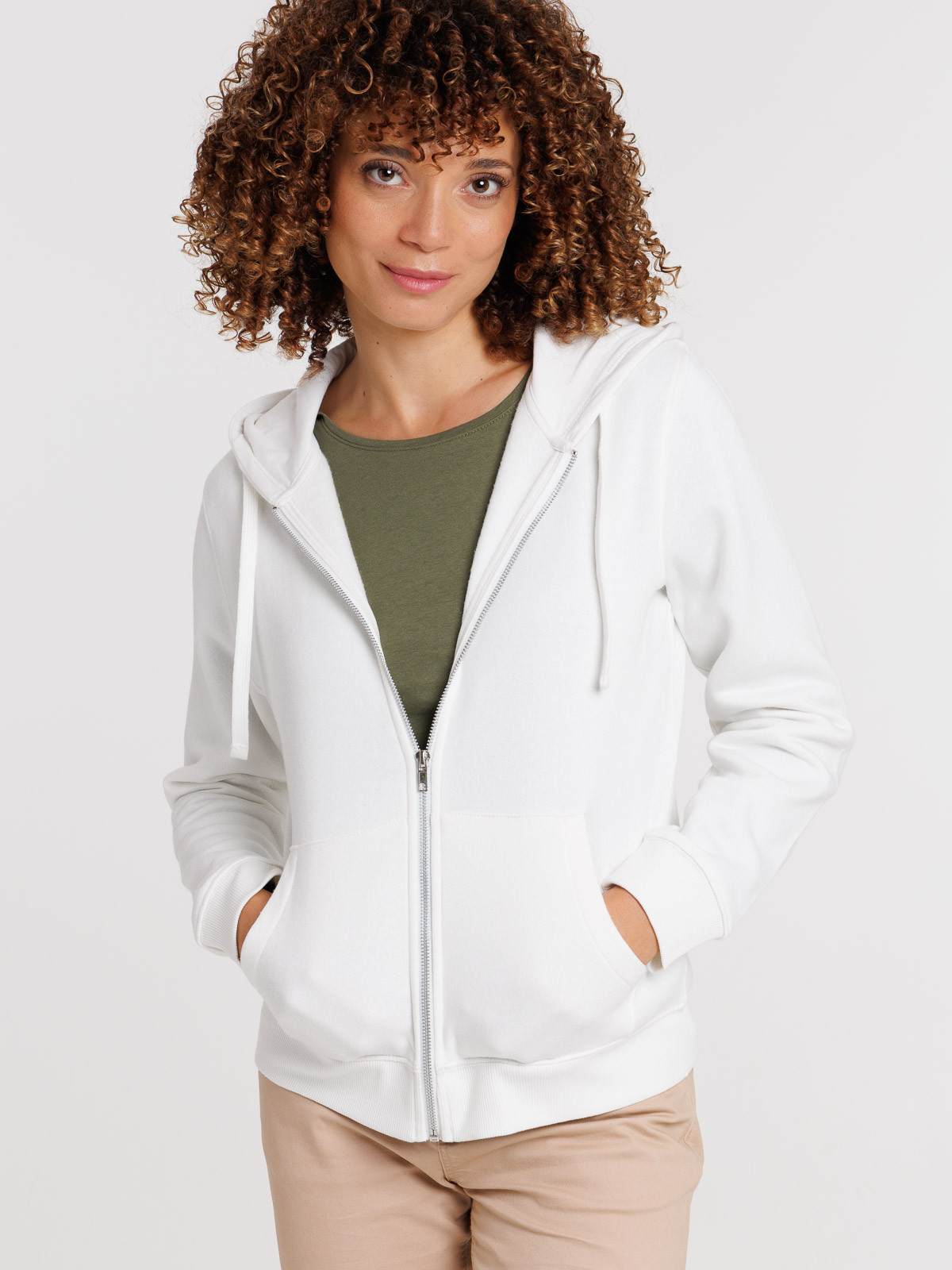 Sweat à capuche zippé écru femme
