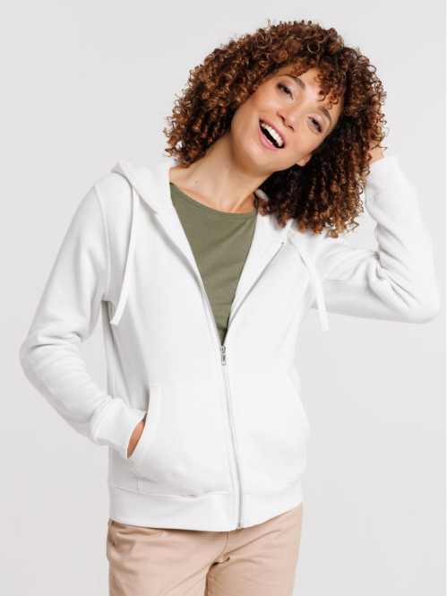 Sweat à capuche zippé écru femme