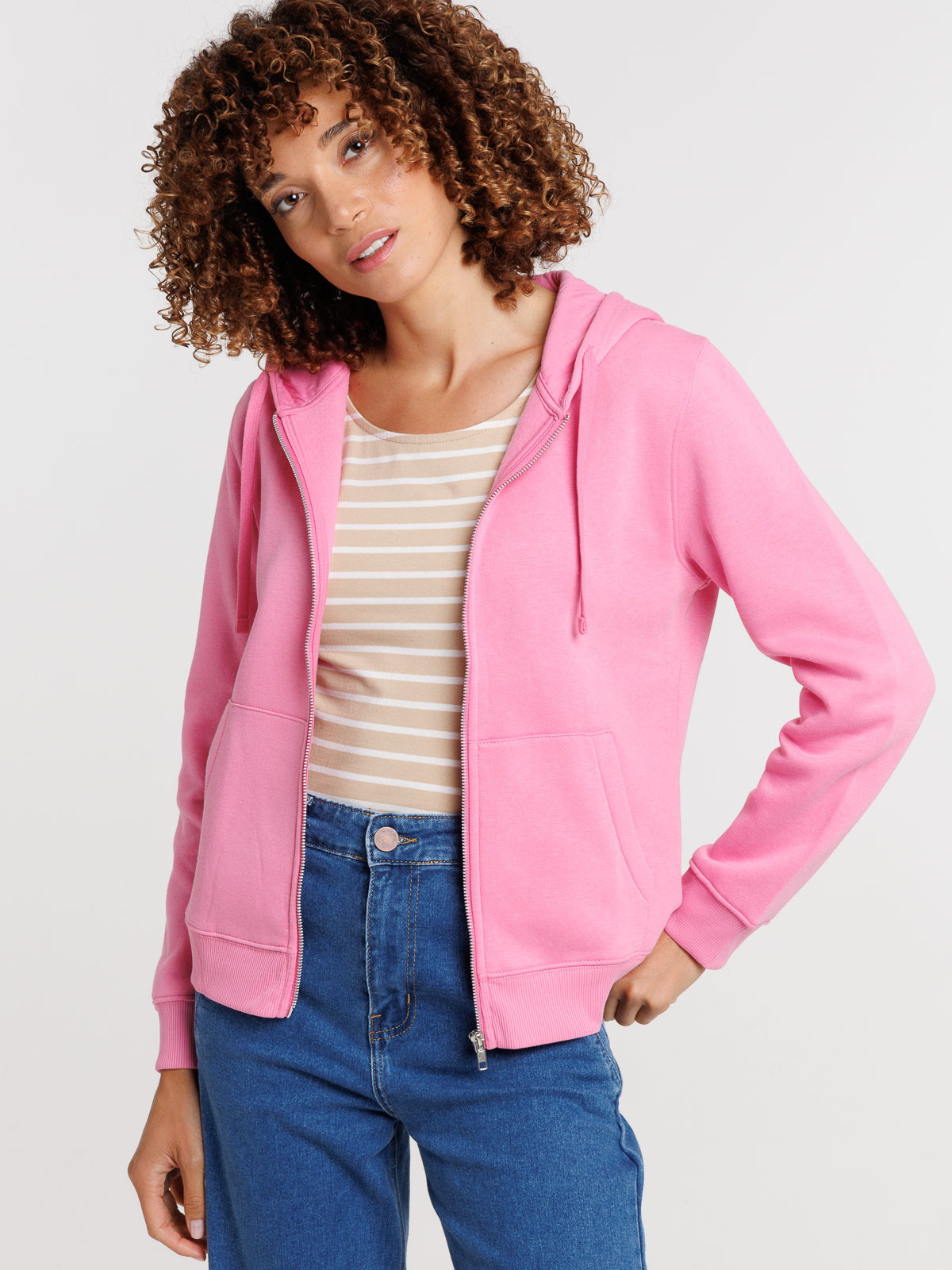 Sweat zippé basique à capuche femme