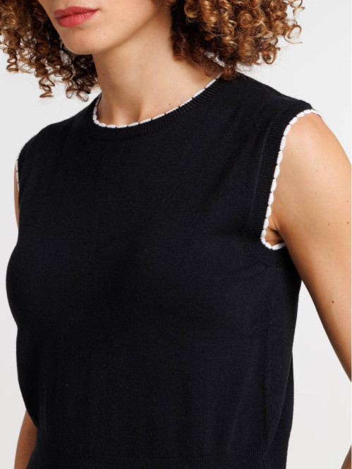 Pull sans manches noir femme