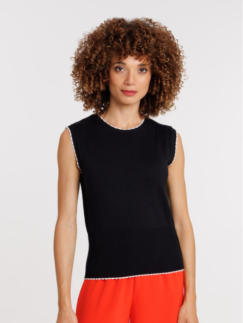 Pull sans manches noir femme