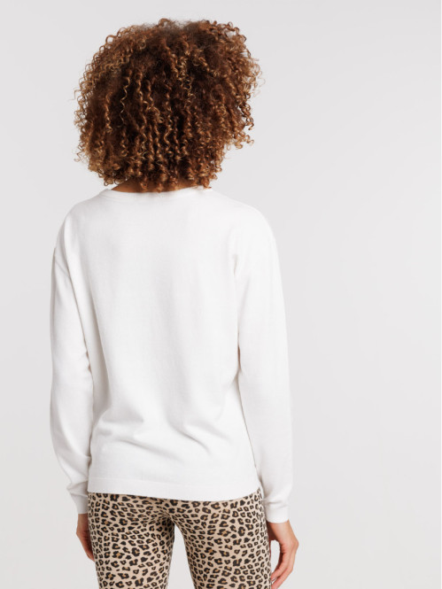 Pull col rond écru femme