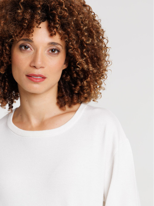 Pull col rond écru femme