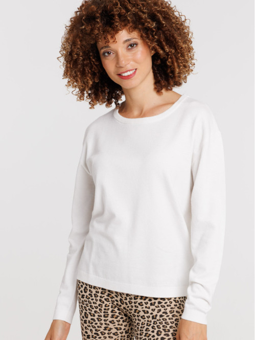 Pull col rond écru femme