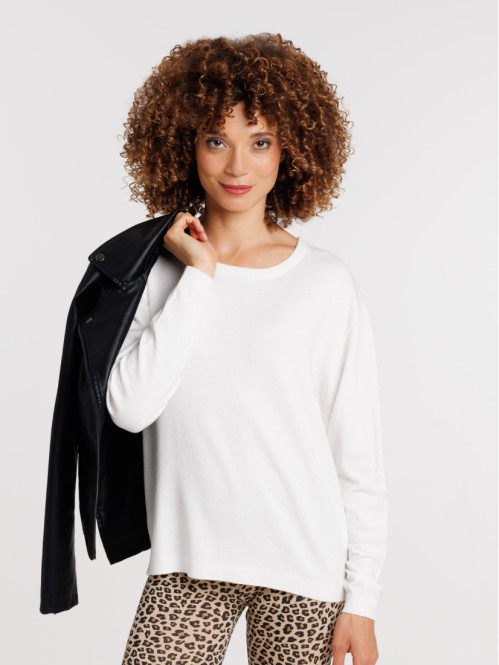 Pull col rond écru femme